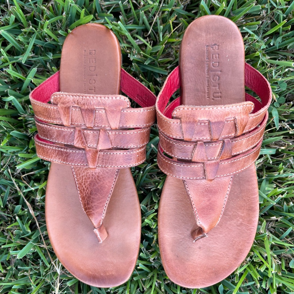 Bed|Stü (Bed Stu) distressed leather thong sandals.